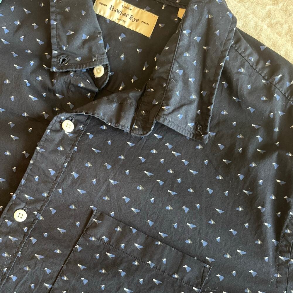Hawker Rye Casual Button Up Short Sleeve Mens XL Navy Blue Black Coastal Preppy